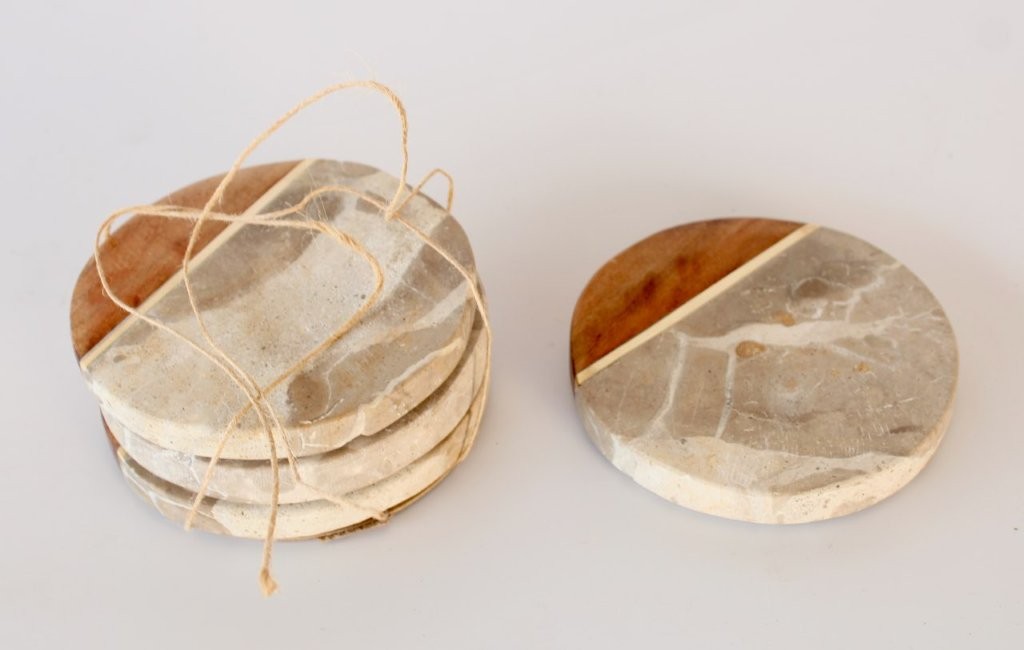 Set of 4 Beige Marble Coasters
